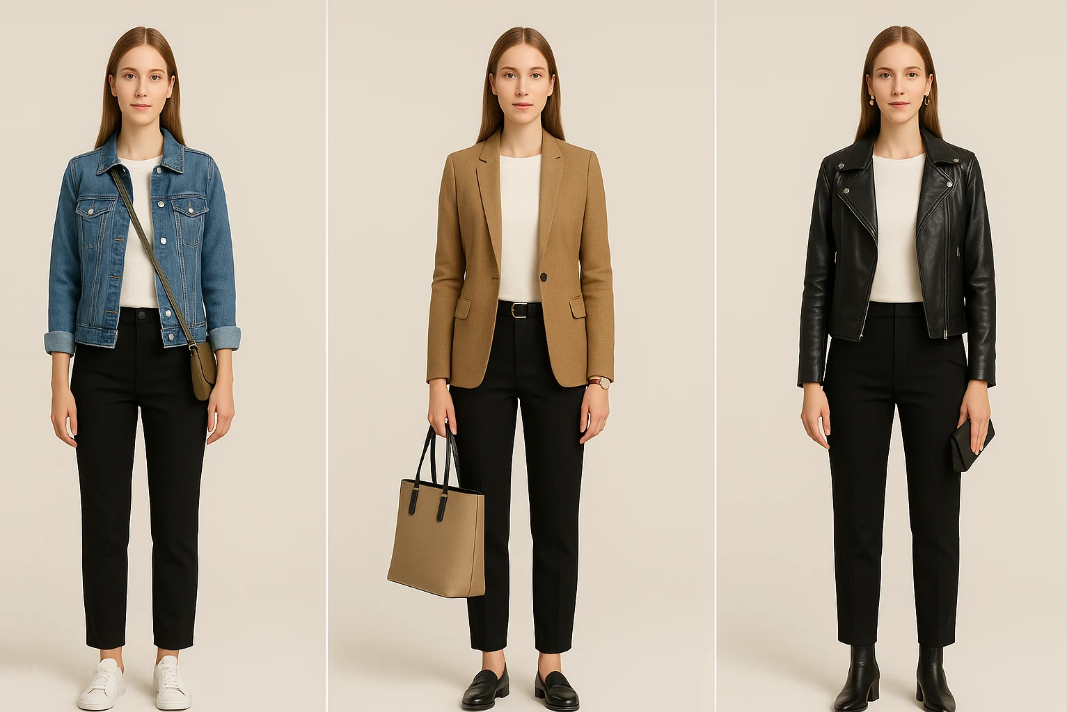 Use accessories, layers, and shoes to restyle the same base outfit for casual, office, and night-out looks with ease.