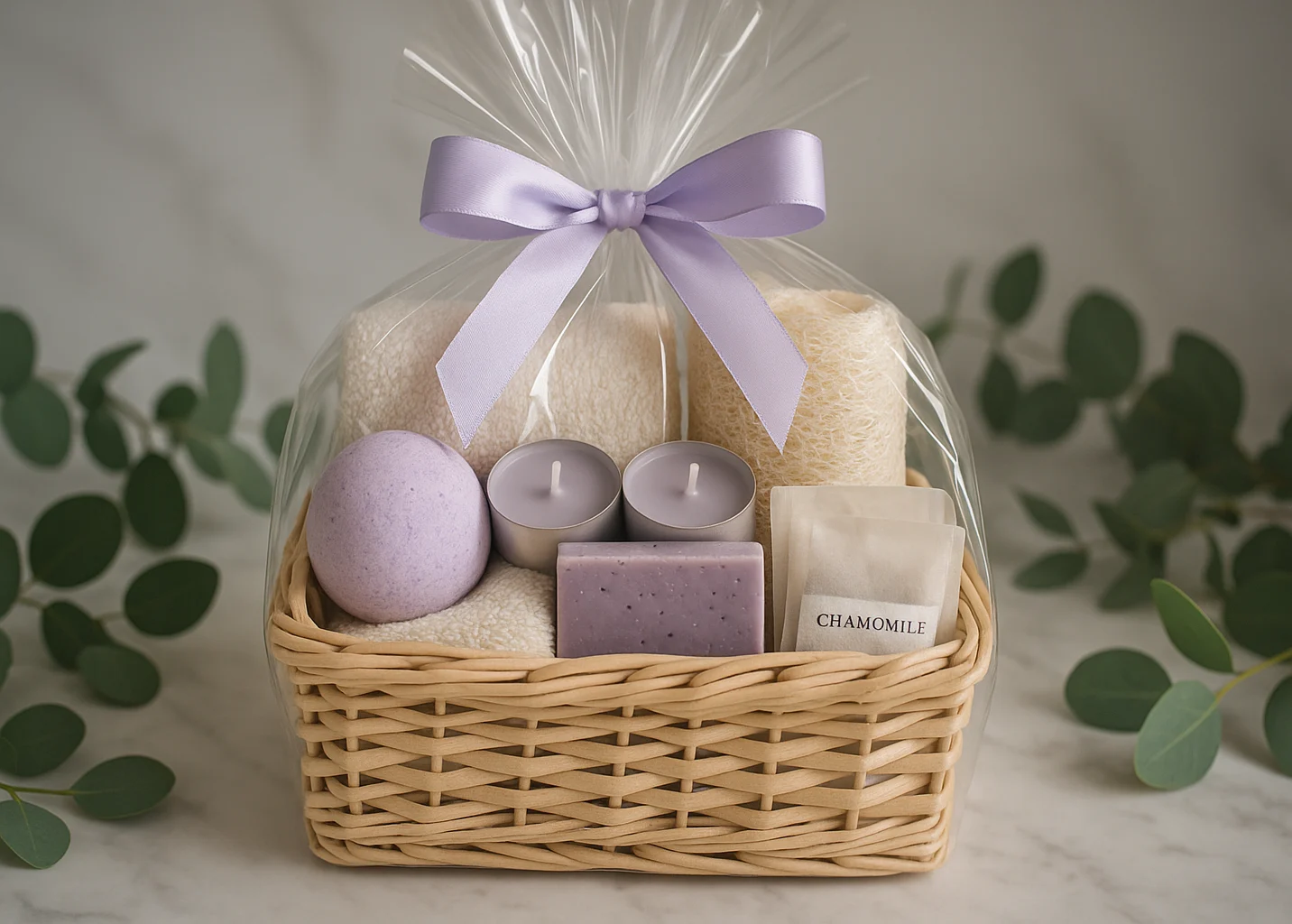 DIY spa gift basket with bath bombs and candles