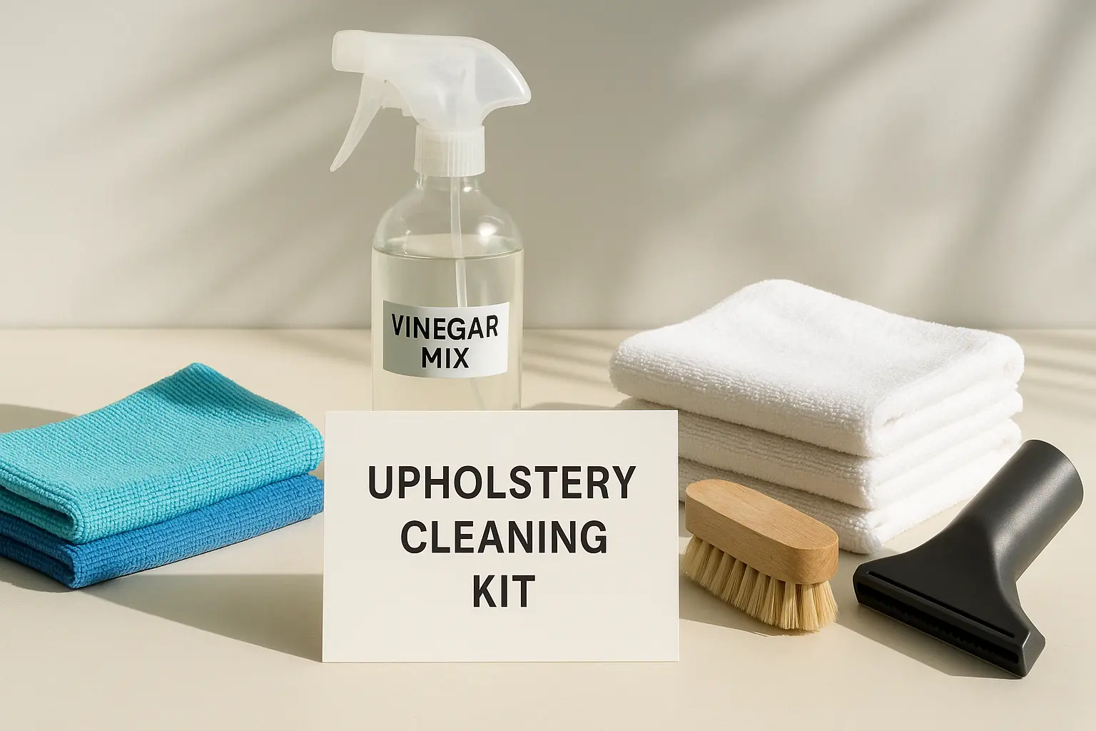 Tools for DIY upholstery cleaning with homemade solution