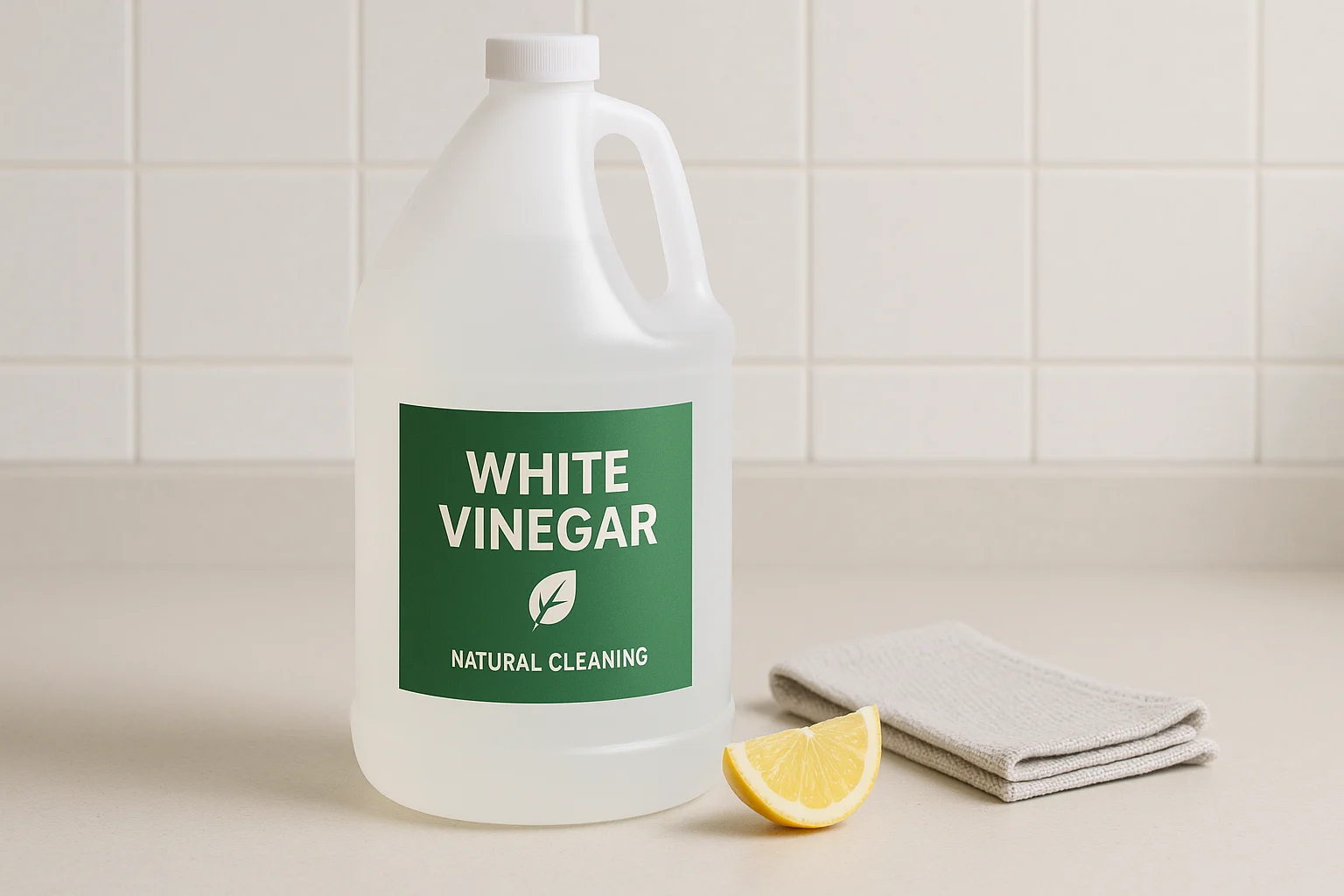 Gallon jug of white vinegar for natural cleaning products bulk