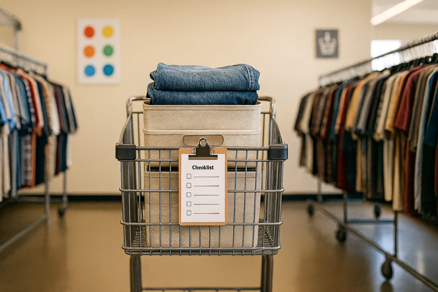 Map out thrifting goodwill with clear color-tag reminders, donation timing notes, and a ready cart to guide a focused, budget-smart thrift run.