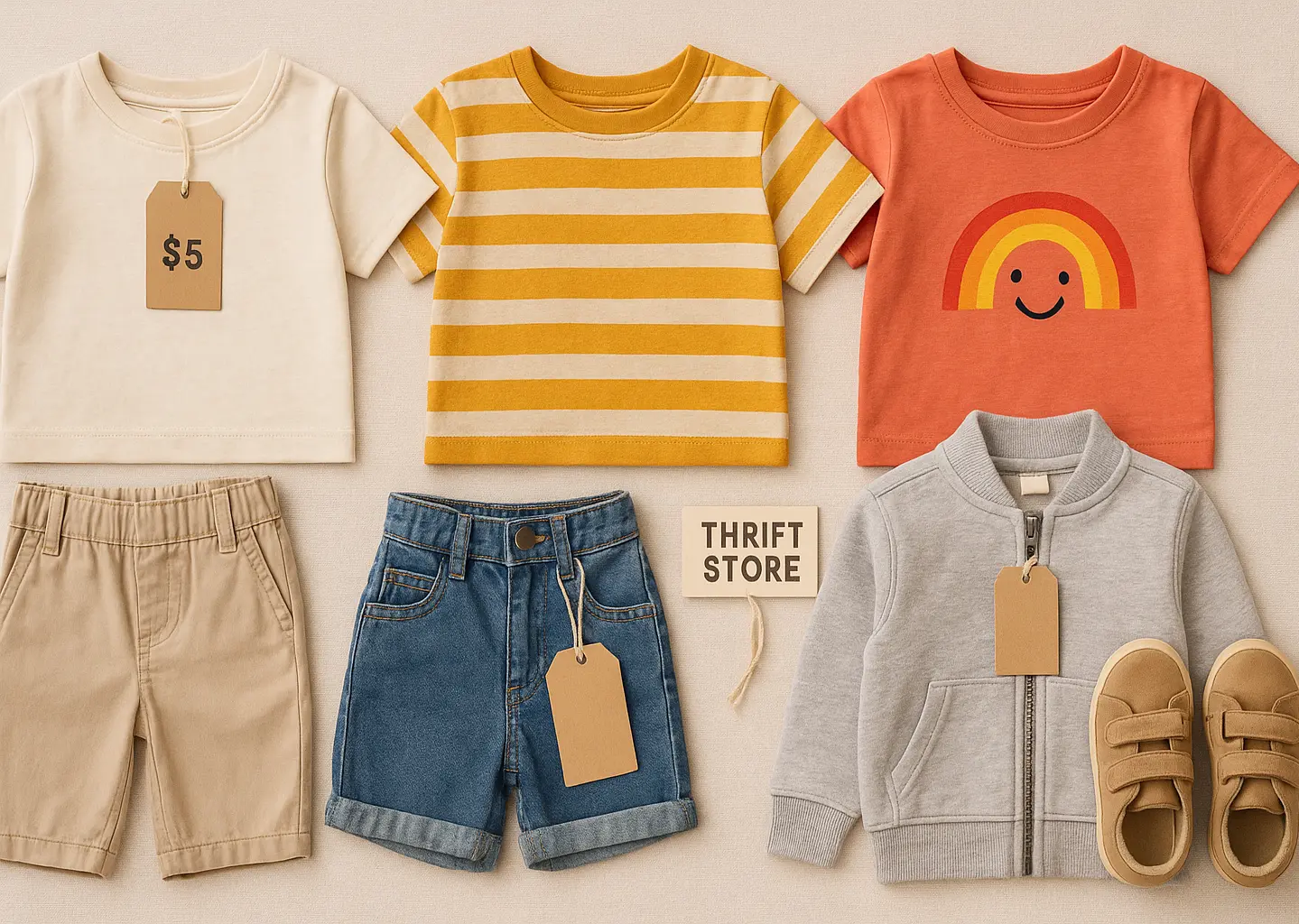 Minimalist capsule wardrobe for kids with thrifted clothing items