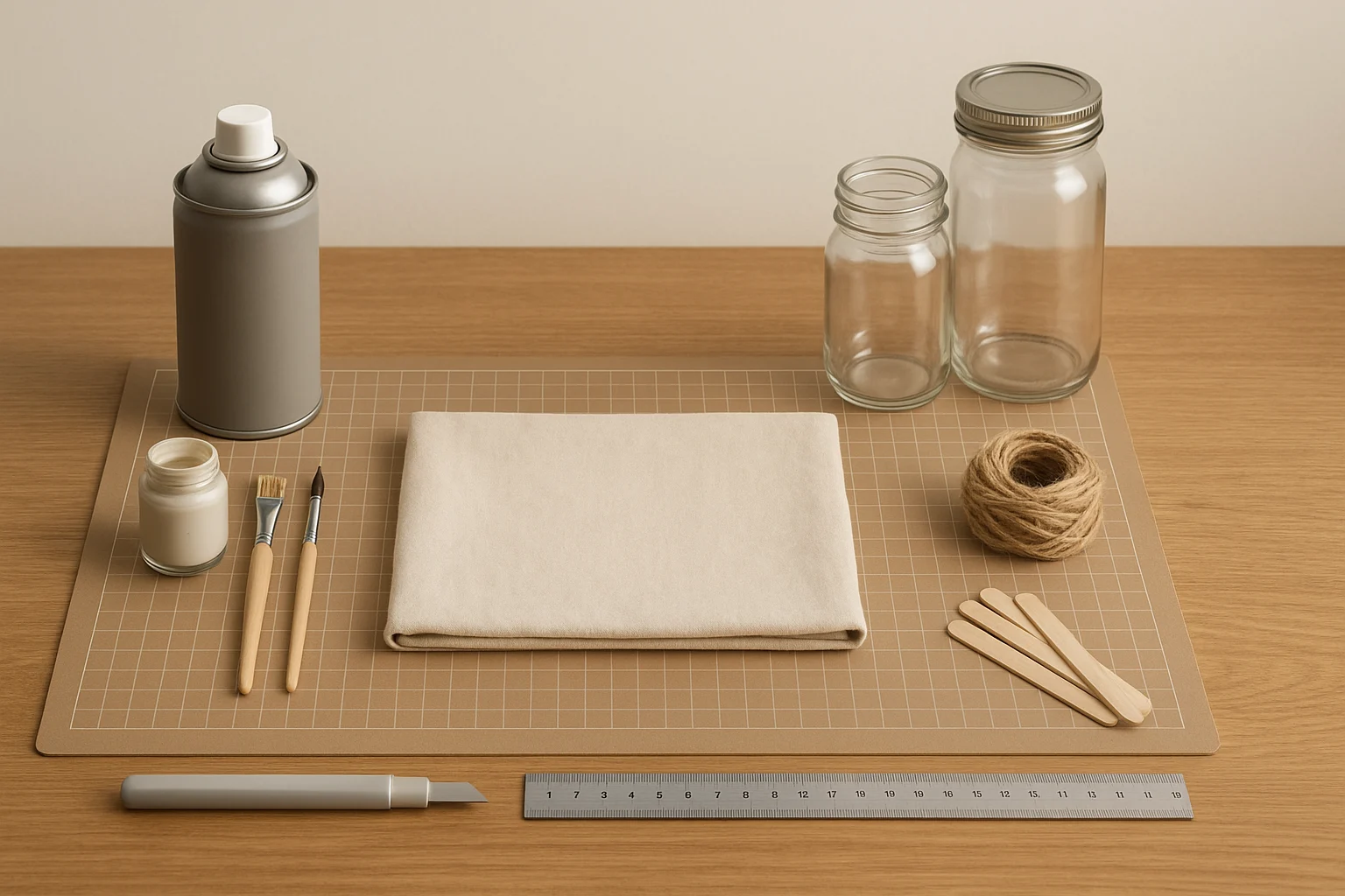 Lay out basic tools and neutral paints on a small table, then start a quick weekend craft that looks polished and stays on budget.