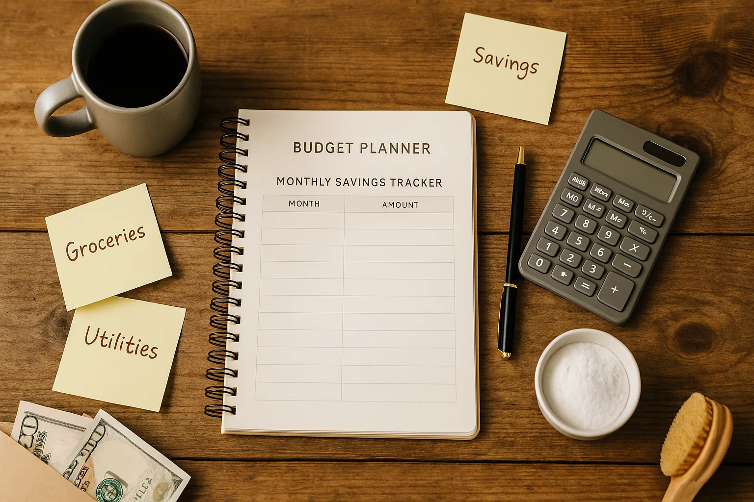 frugal living budget planner on desk