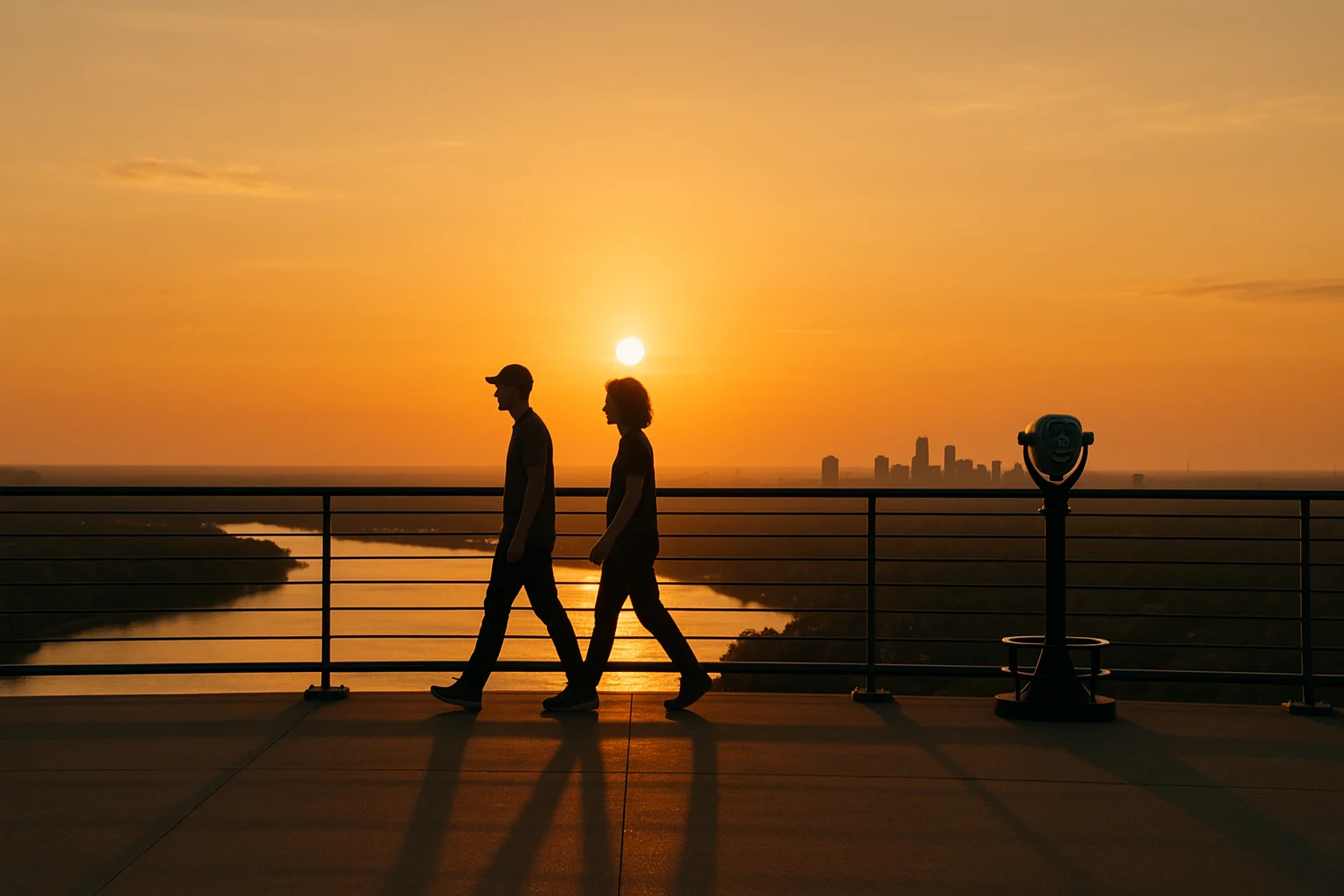Catch golden hour at a west-facing overlook, pause for a few minutes to watch the sky change, and head back on a well-lit path with friends.