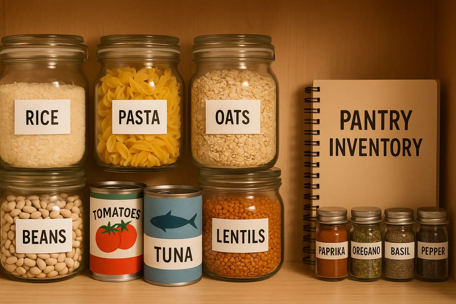 Pantry stocked for frugal meal planning