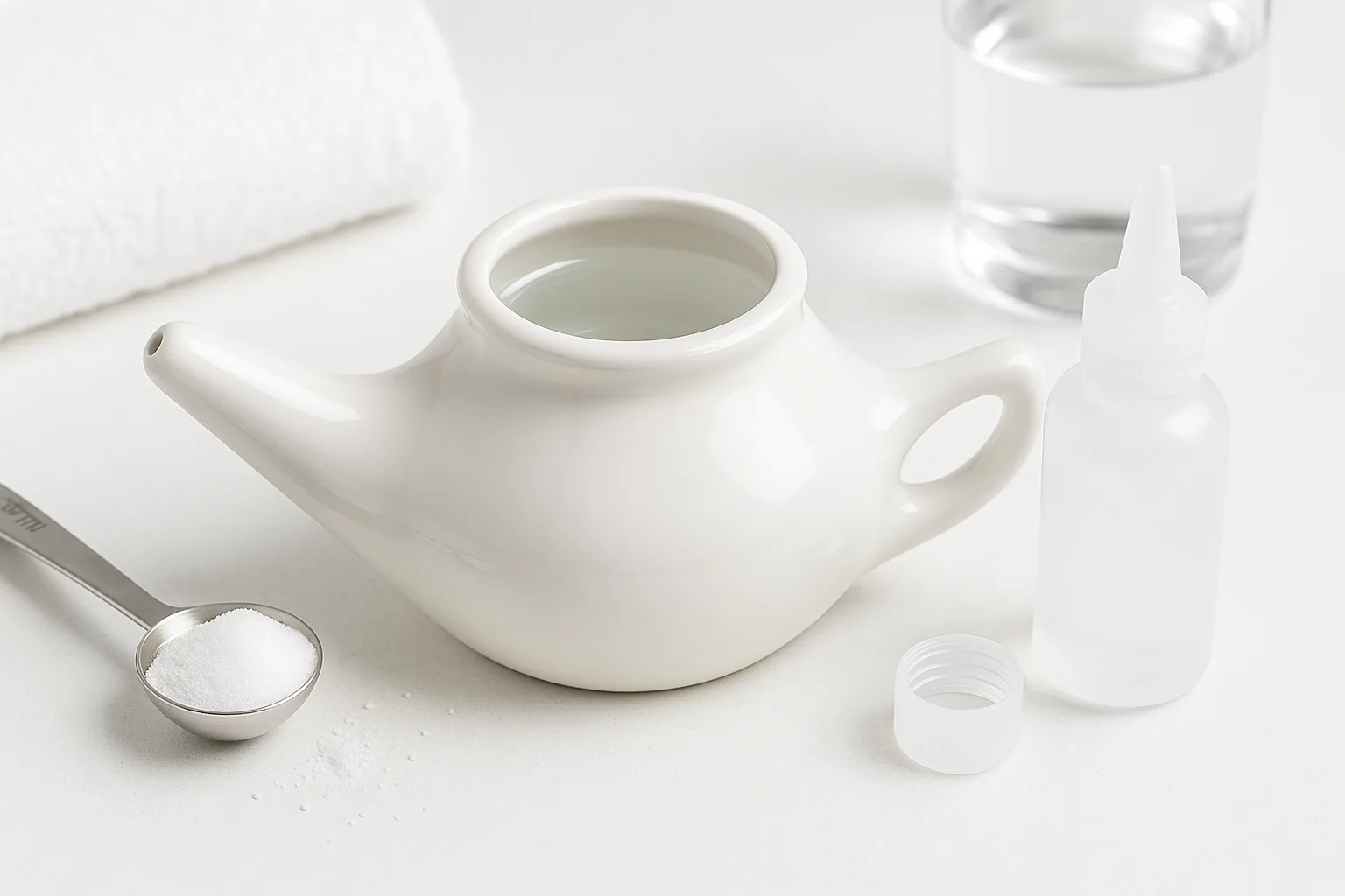 Rinse nasal passages with sterile saline to thin stubborn mucus and breathe easier while recovering from a head cold.