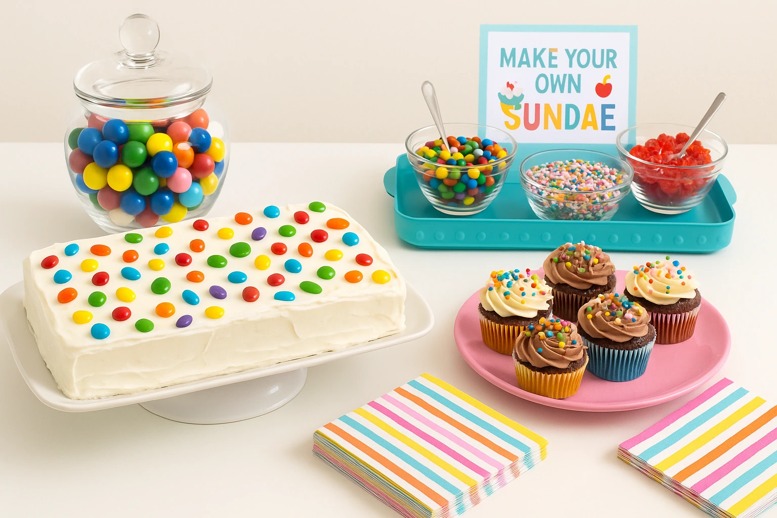 Budget-friendly candy themed birthday cakes and cupcakes