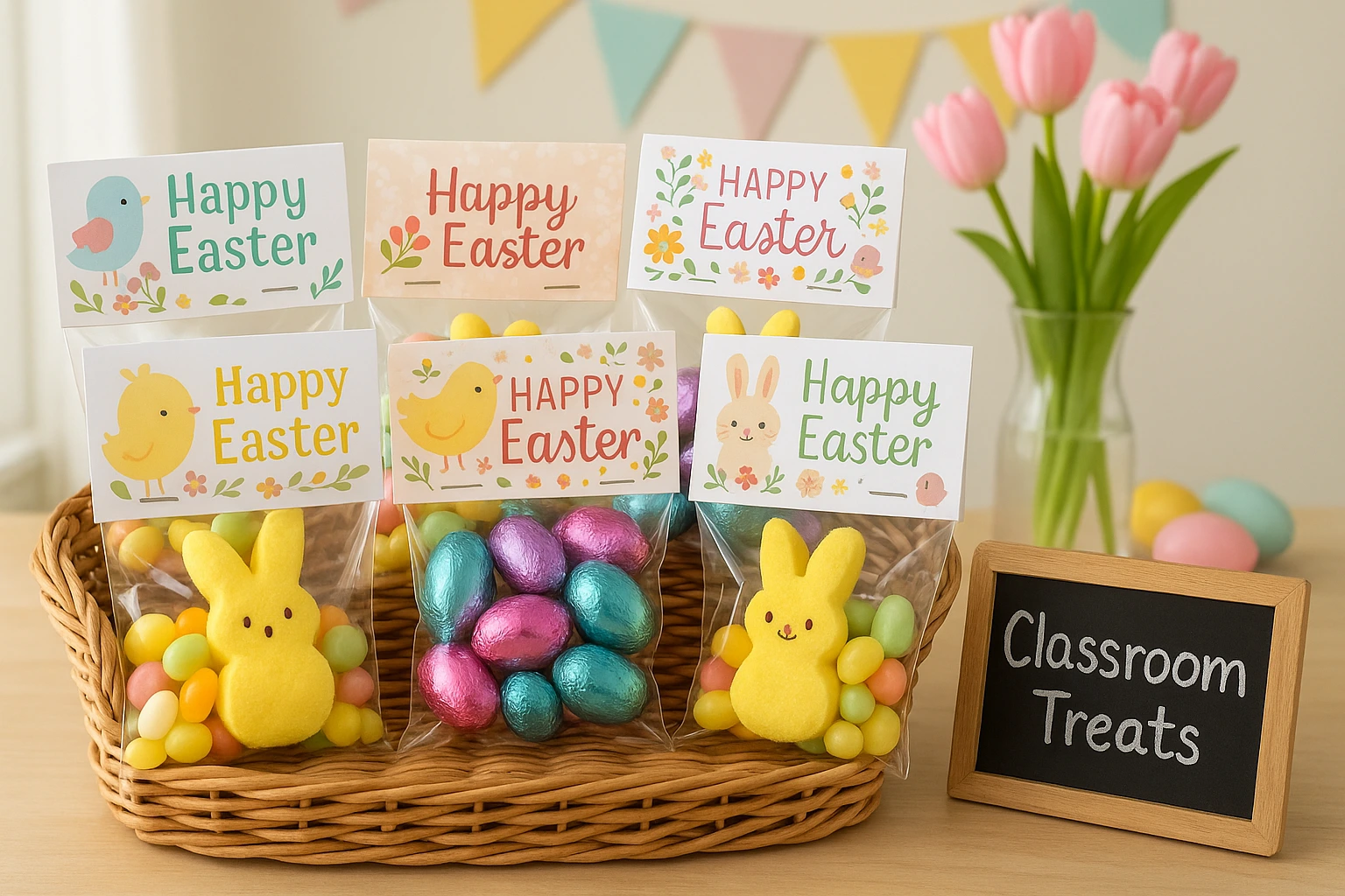 Printable Easter treat bag toppers with bunny designs
