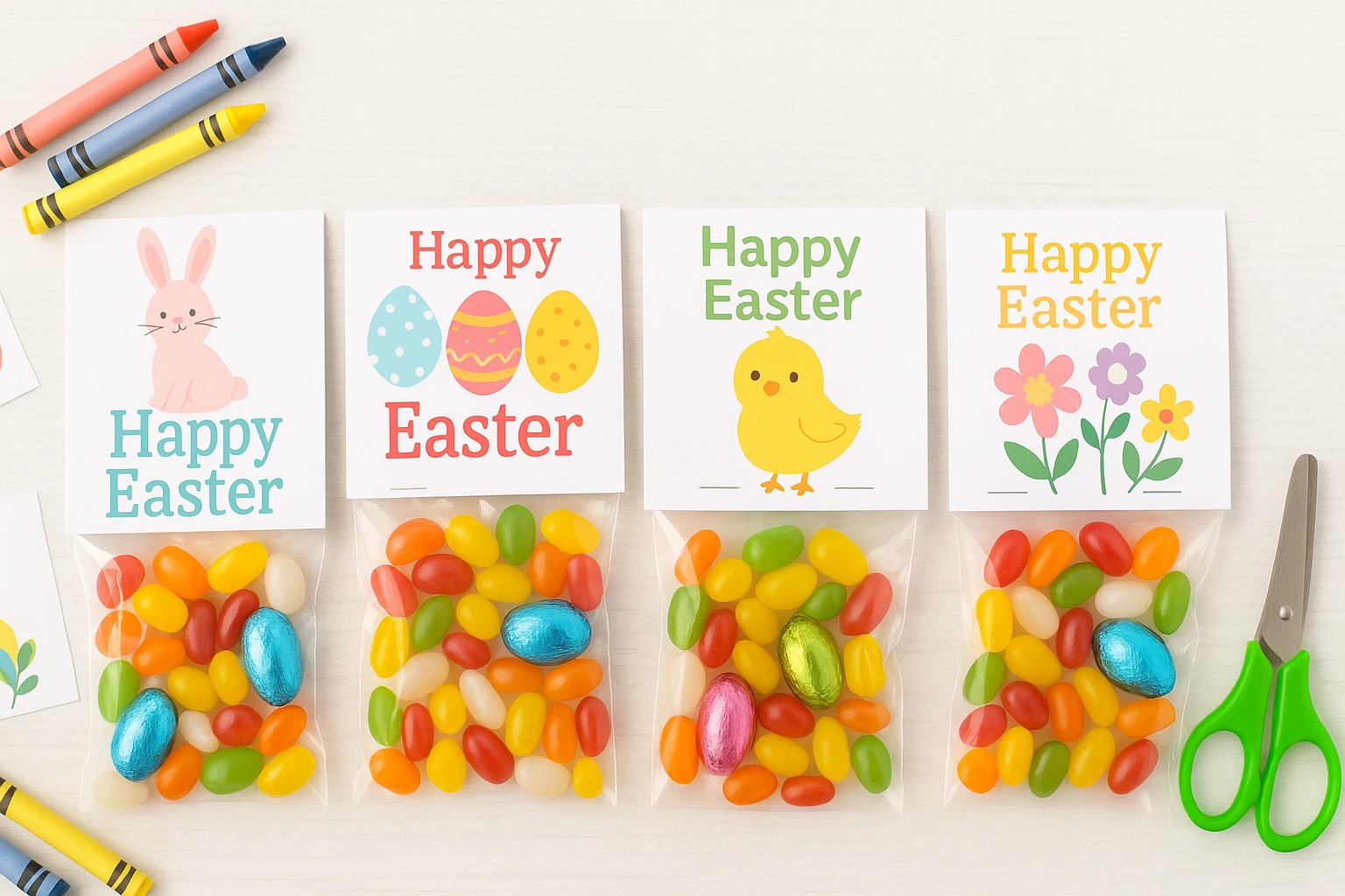Various Easter treat bags with printable toppers