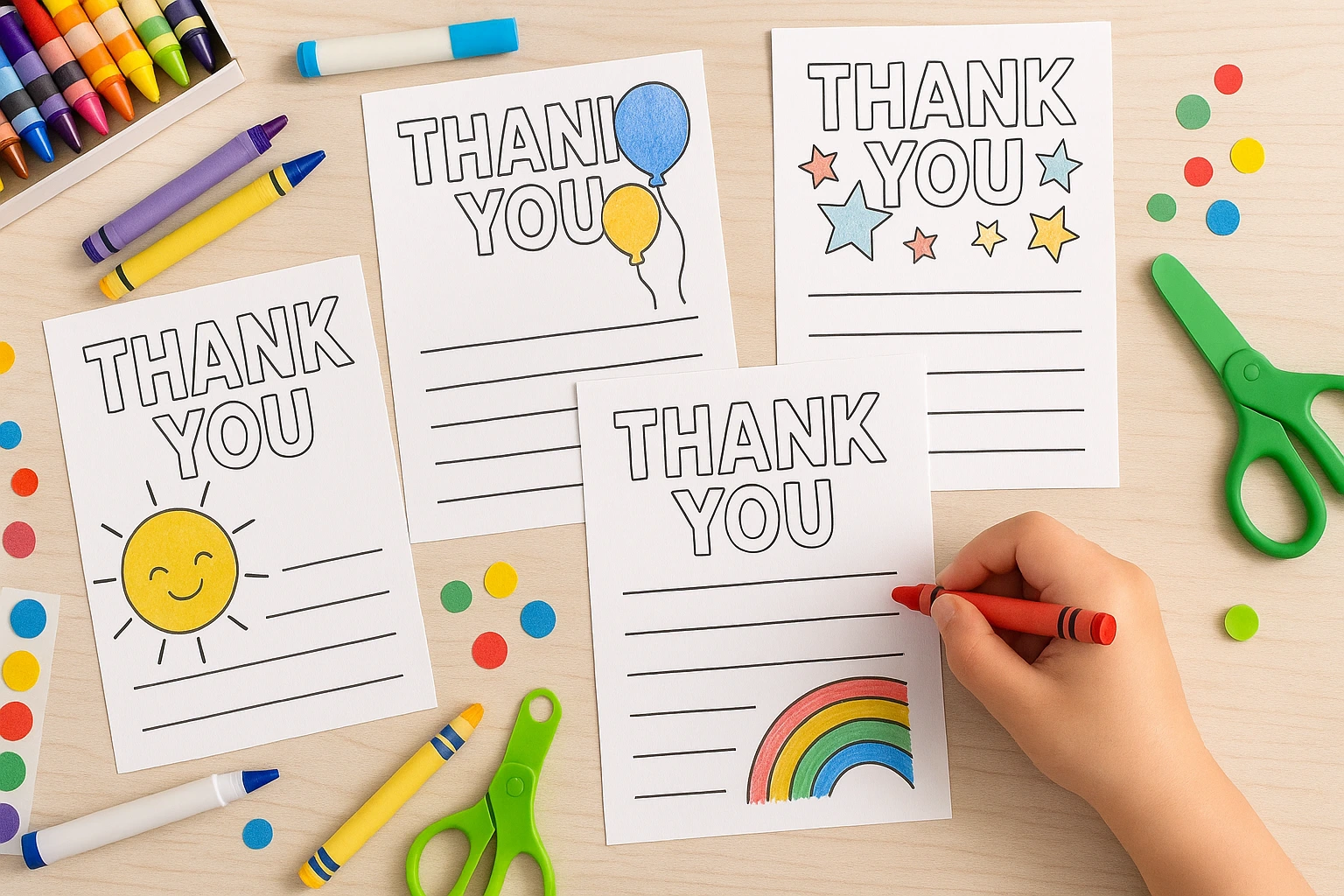 Printable thank you notes for kids with colorful designs